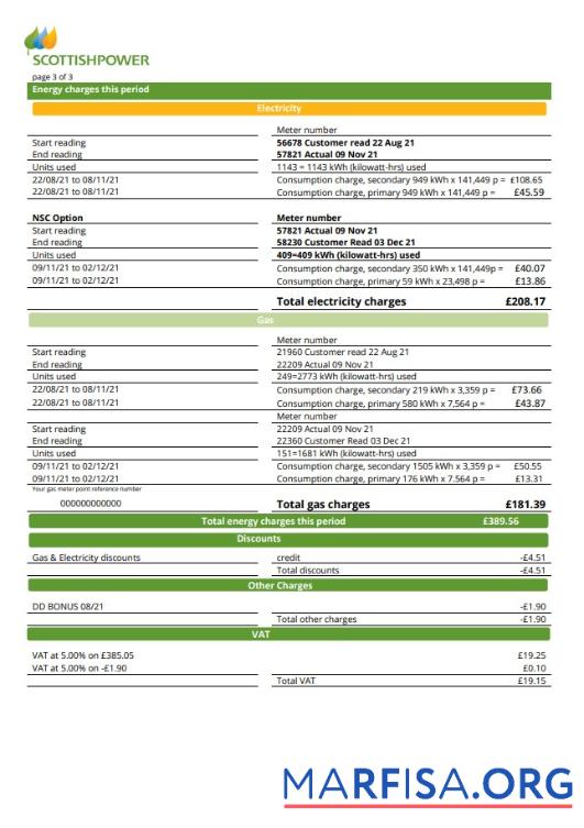 Blank USA ScottishPower utility bill template in Word and PDF format (3 pages) 3